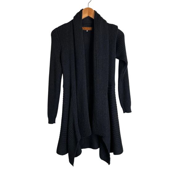 Arte Meche Baby Alpaca Rib Knit Open Front Cardigan Sweater in Black W's Medium - Picture 2 of 5